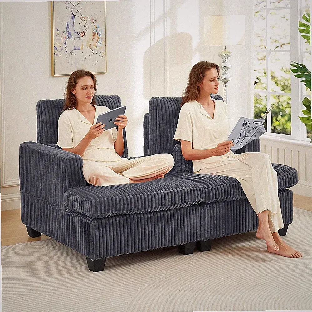 Corduroy Reclining Modular Loveseat, Detachable with Adjustable Backrest