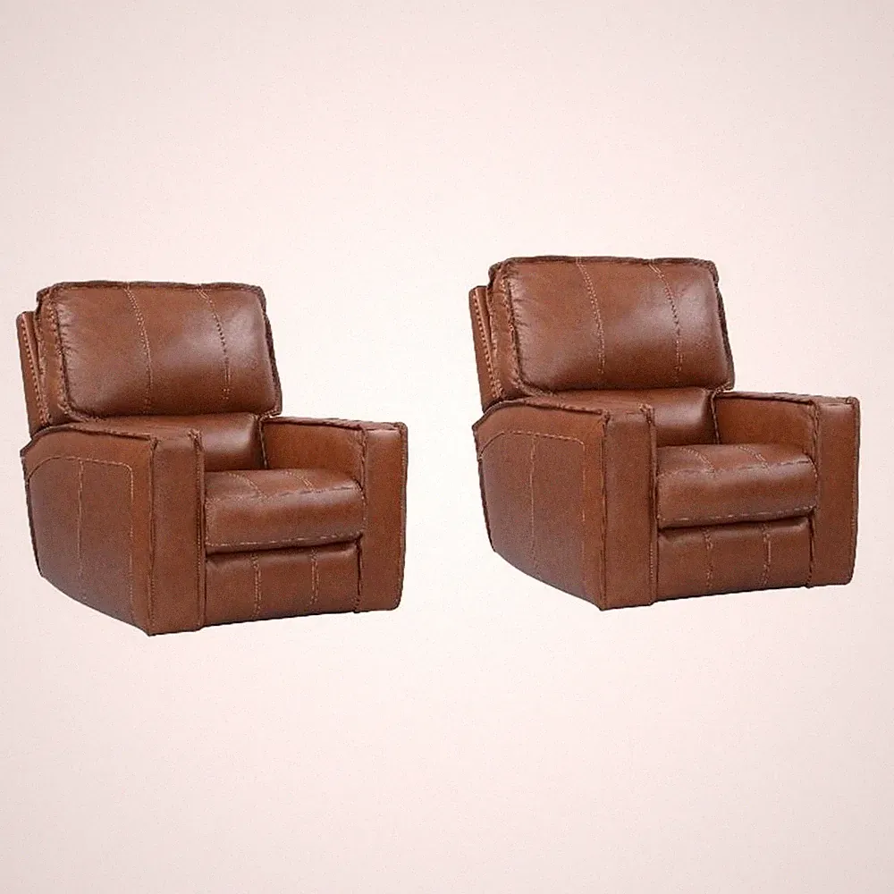 Pemberly Row Contemporary Leather Saddle Power Recliner Two Pack
