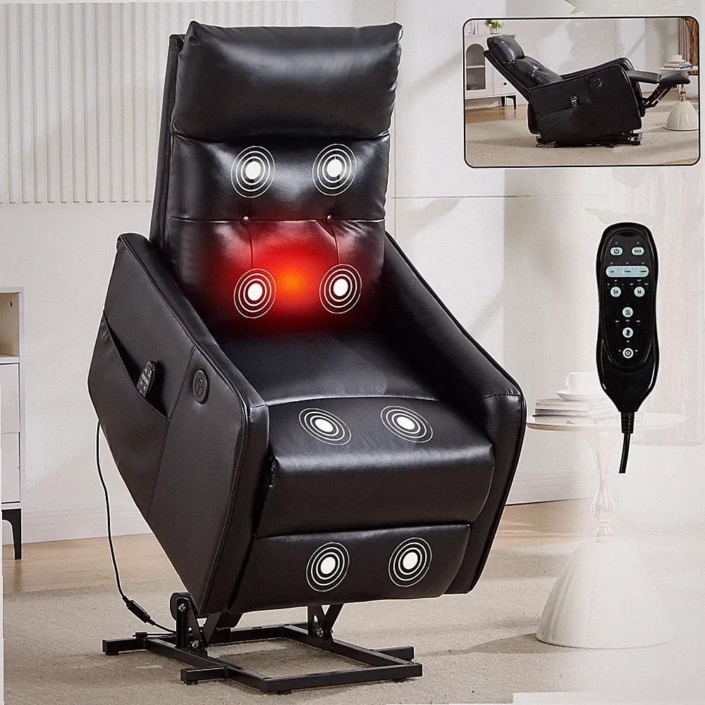 PU Single Motor Power Lift Recliner ChairMassage and Heat Heavy Duty Motion USB